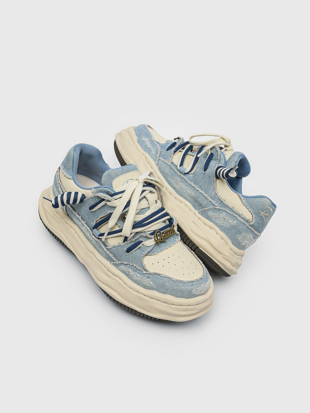 Washed Denim Dual-Lace Sneakers