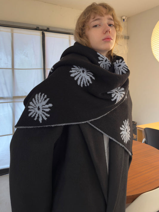 Coral Flower Reversible Color Jacquard Wool Scarf
