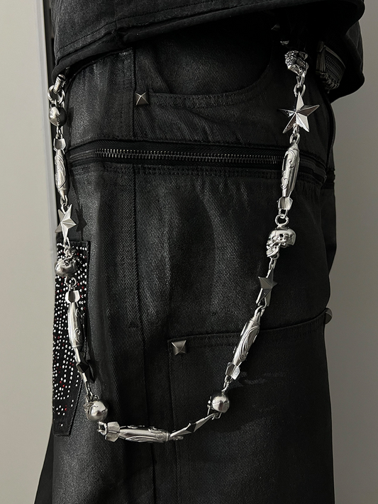 TECNINEGROUP Distressed Star Missile Skull Pant Chain