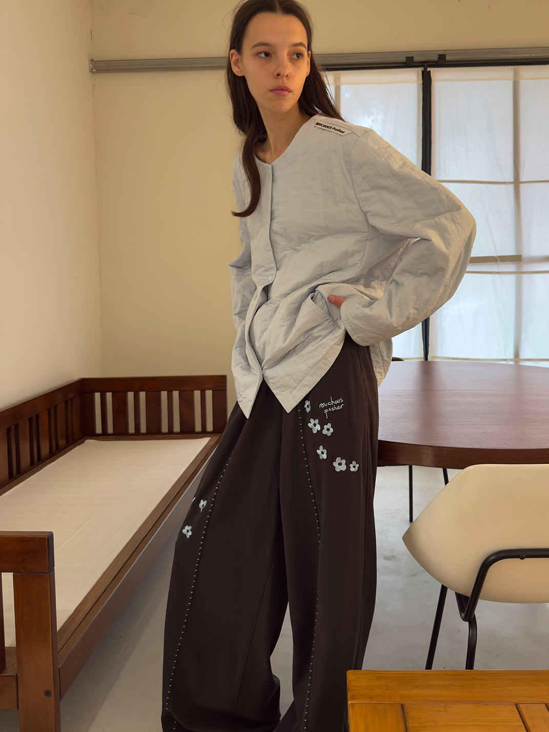 Floral Embroidered Waffle Lounge Pants