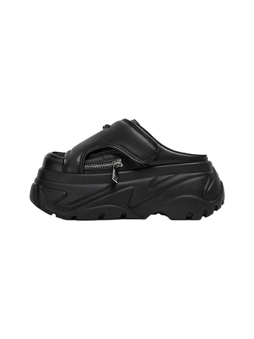Black Covered-Toe Platform Slide Sandals