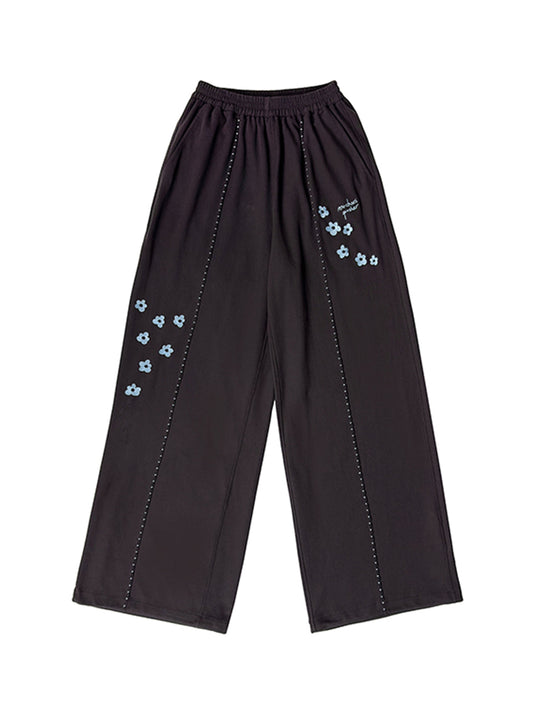 Floral Embroidered Waffle Lounge Pants