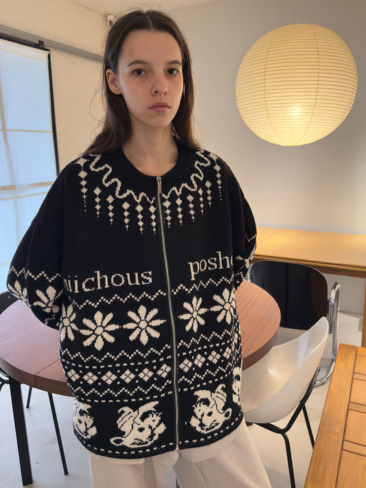 Fair Isle Dragon Knit Zip Cardigan
