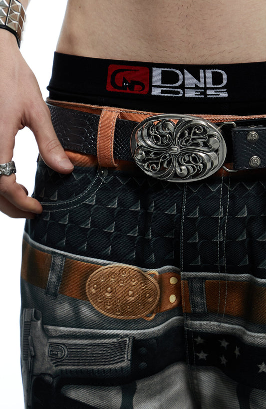 DND4DES Buckle Snake-Embossed Leather Belt