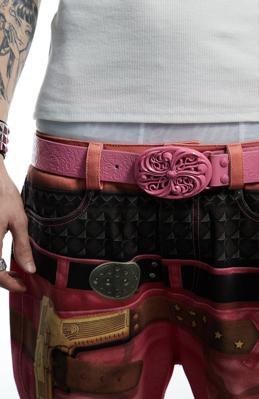 DND4DES Filigree Buckle Cowhide Leather Belt Pink