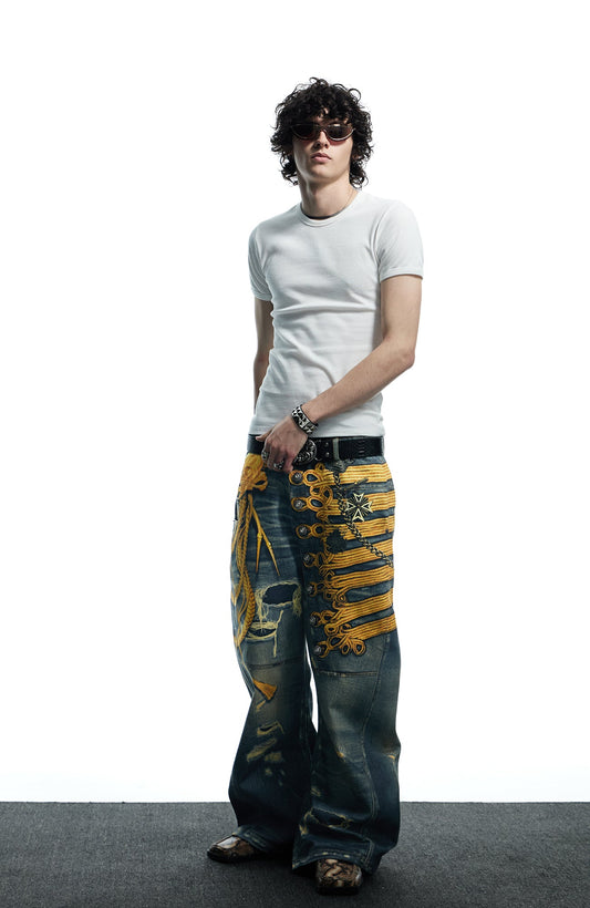 DND4DES Regal Braid Graphic Curved-Leg Baggy Jeans