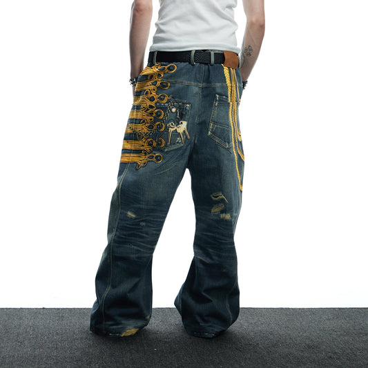 DND4DES Regal Braid Graphic Curved-Leg Baggy Jeans
