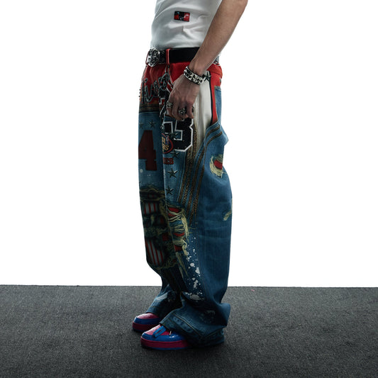 DND4DES Chicago Bulls Print Studded Flare Jeans