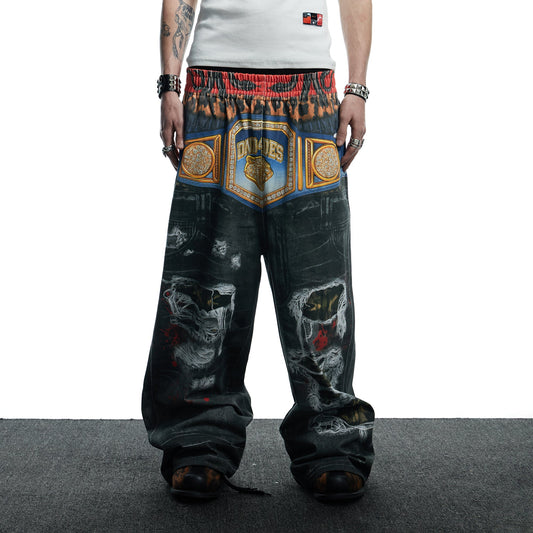 DND4DES Boxing Championship Belt Print Baggy Trousers