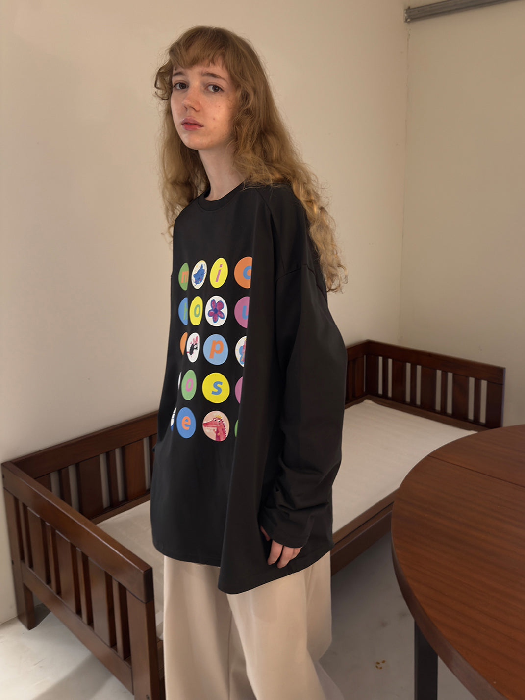Cartoon Polka Dot Cotton Long Sleeve T-Shirt