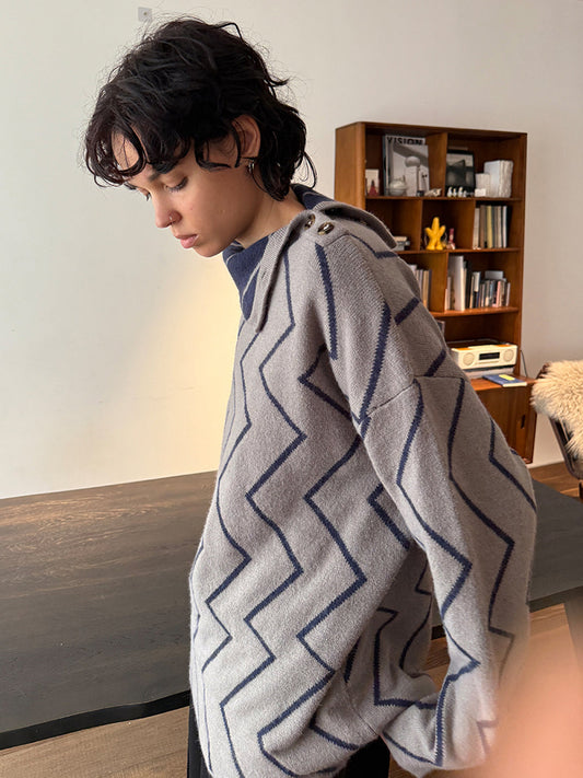 Dublin Night Wave Jacquard Turtleneck Knit Top