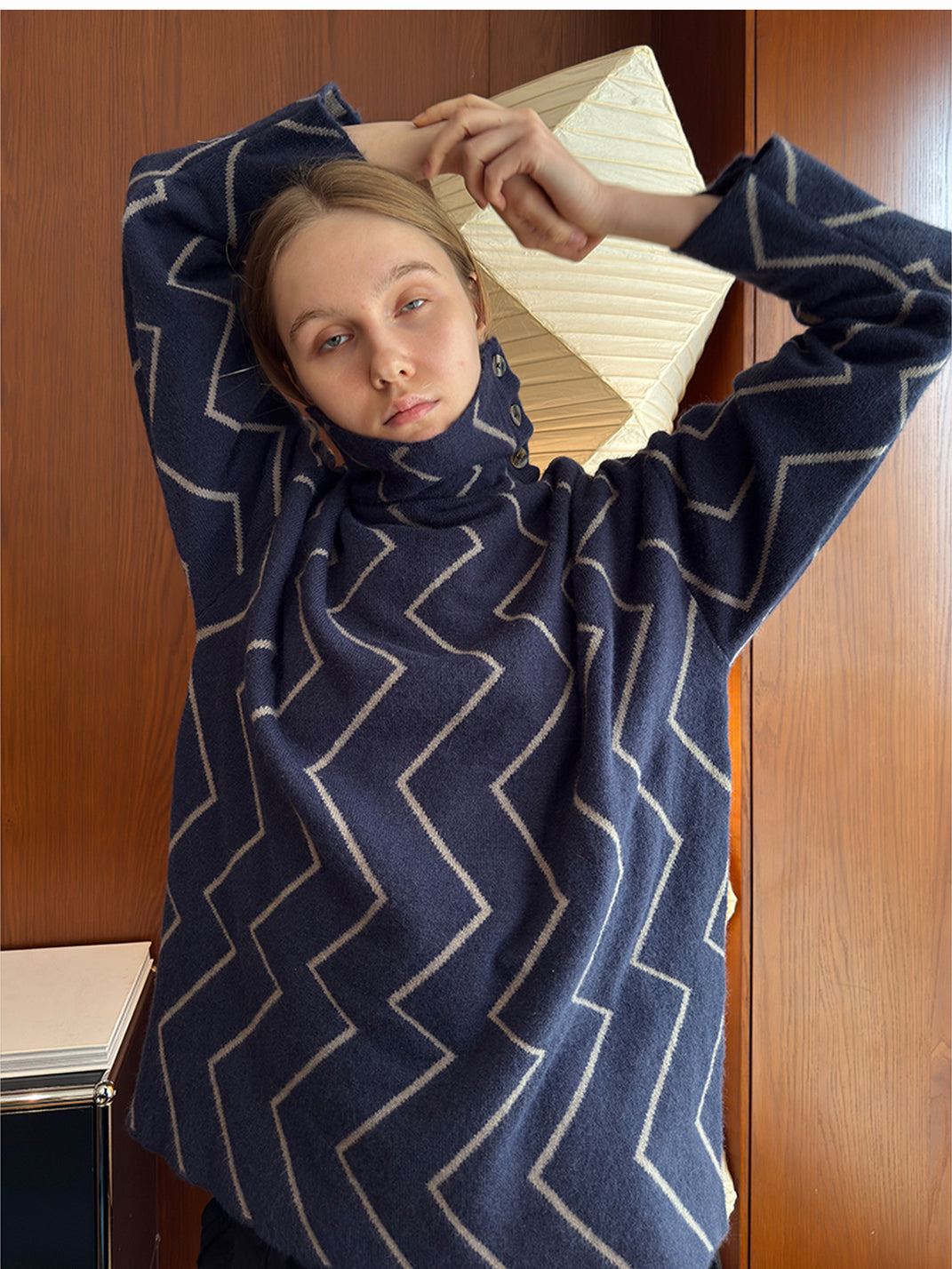 Dublin Night Wave Jacquard Turtleneck Knit Top
