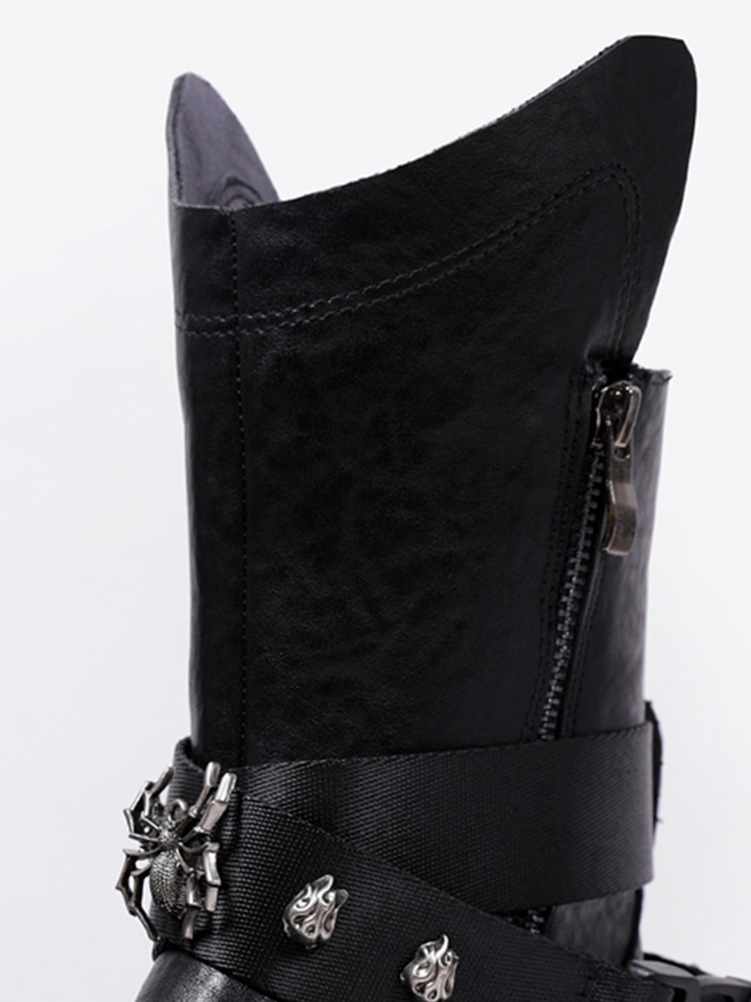 Black Punk Platform Ankle Boots with Metal Strap Detail