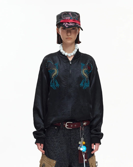 EMO Mirrored Tiger-Stripe Sukajan Jacket Black
