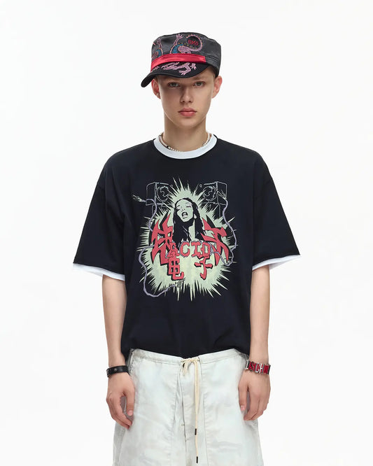 EMO Fake Layer Cropped Box Tee Black