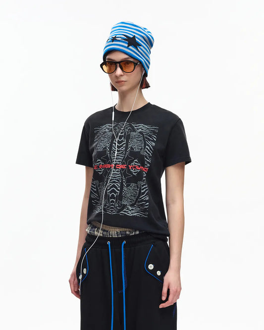 EMO 265g Faded Tiger Mirror Slim Tee Black
