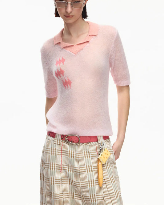 EMO Mohair Wool Knit Short Sleeve Pink