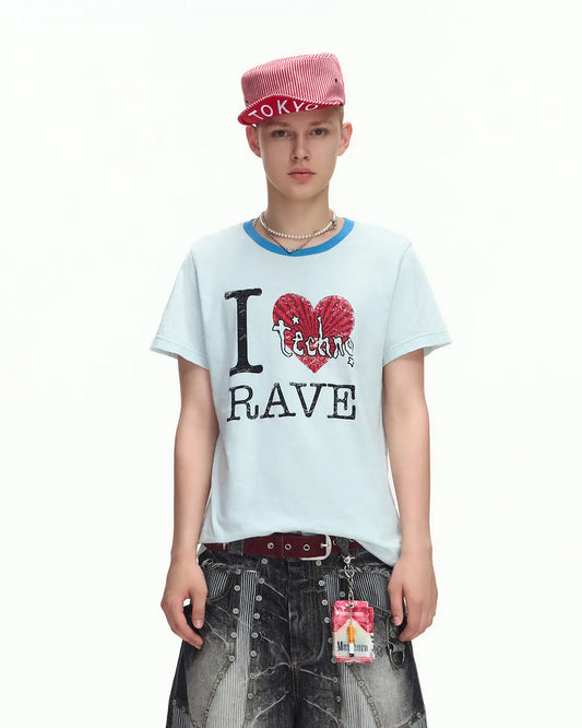 EMO “I Love Techno” Slub Print Tee Blue