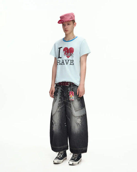 EMO “I Love Techno” Slub Print Tee Blue