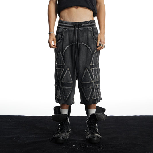 DND4DES Washed Geometric Panel Shorts