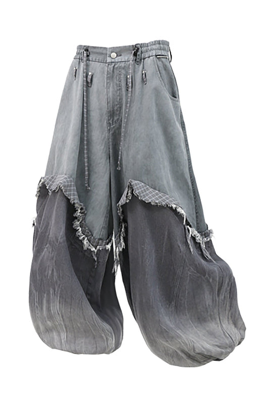 RELABEL Gradient Wash Denim Panel Balloon Pants Gray