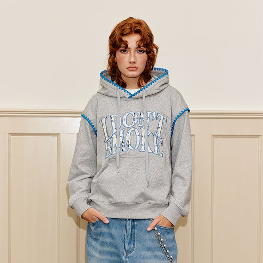 DONSMOKE Retro Embroidered Patch Whipstitch Hoodie