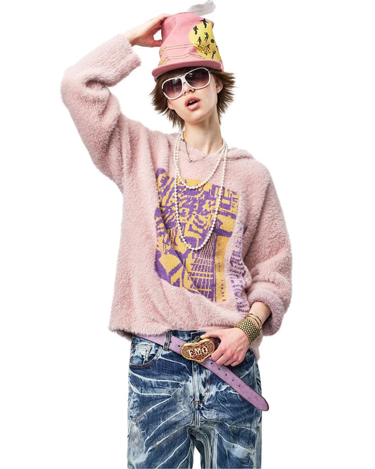 EMO Train Jacquard Faux-Mink Hoodie