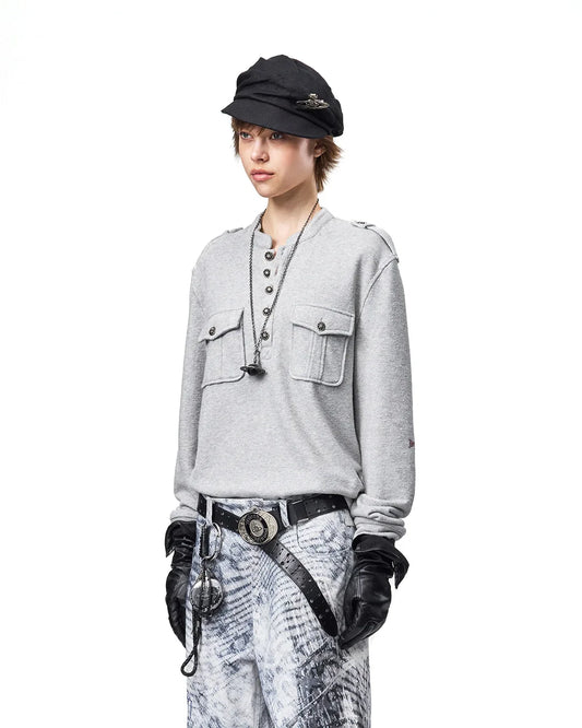 EMO Ruins Graphic Military T-Shirt Gray