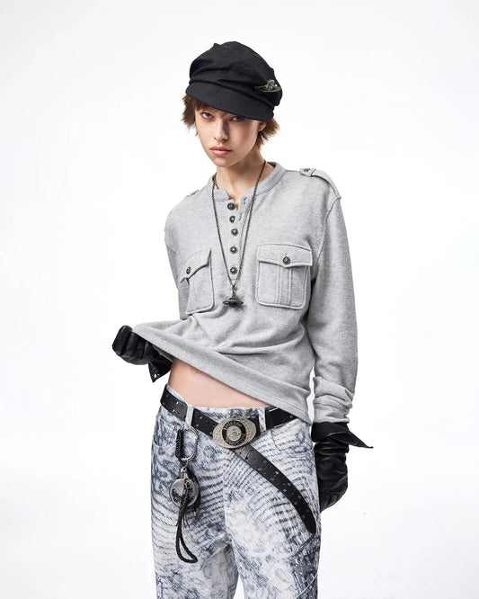 EMO Ruins Graphic Military T-Shirt Gray