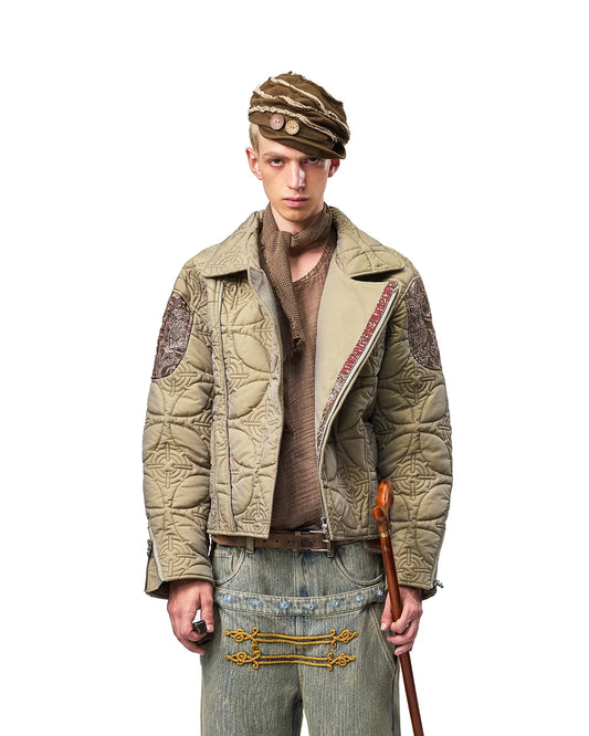 EMO Two-Tone Quilted Embroidered Moto Jacket