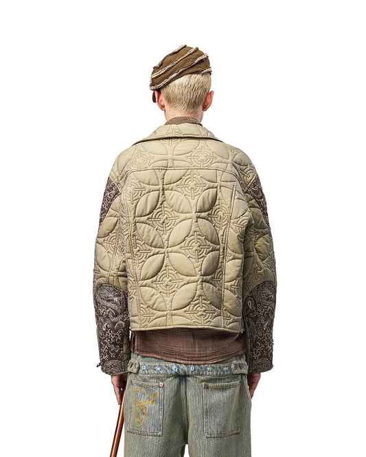 EMO Two-Tone Quilted Embroidered Moto Jacket