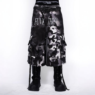 FVVO Distressed Rivet Strap Cargo Shorts Camo