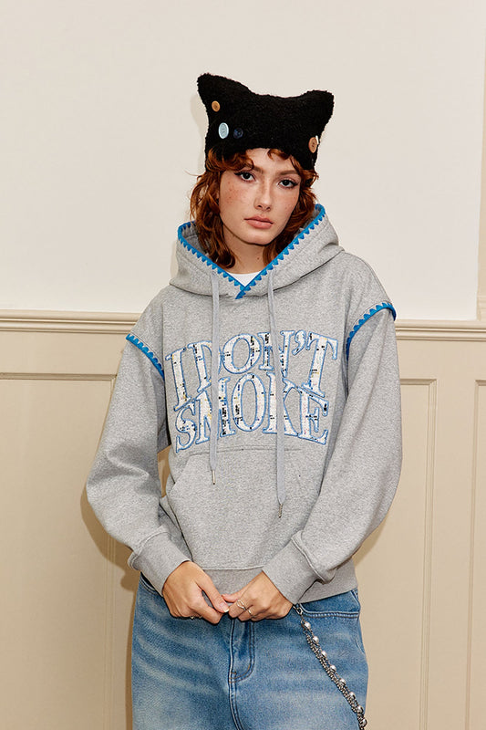 DONSMOKE Retro Embroidered Patch Whipstitch Hoodie