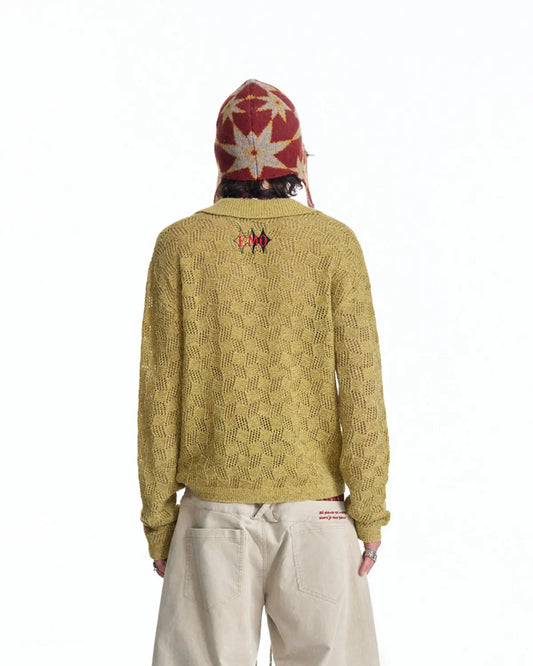 EMO Open-Neck Diamond Knit Relaxed Polo