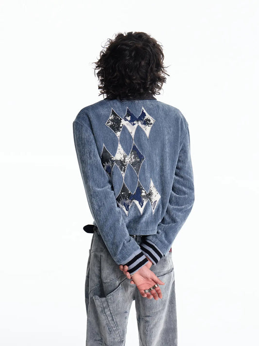 EMO Vintage Velvet Panel Baseball Jacket