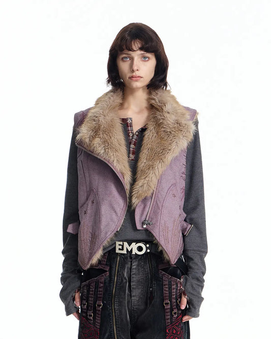 EMO Embroidered Cropped Faux-Leather