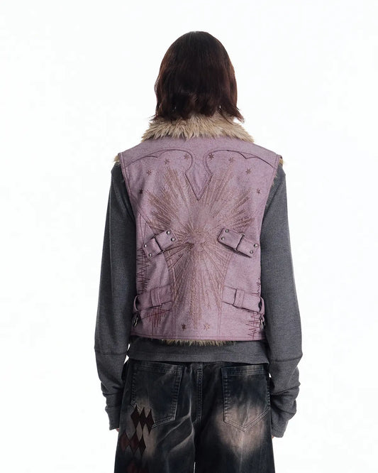 EMO Embroidered Cropped Faux-Leather