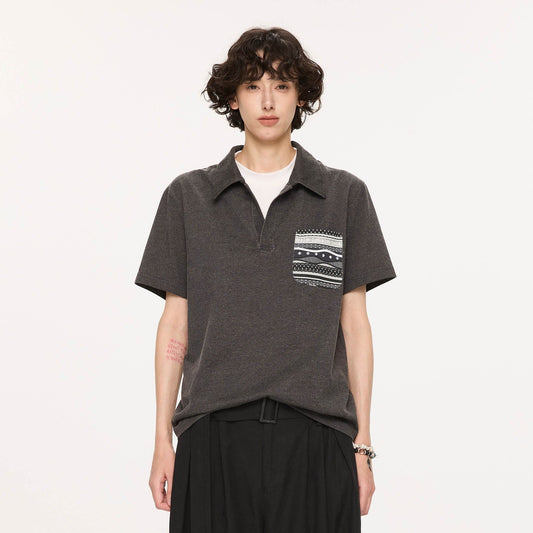 KREATE Layered Fair Isle Pocket Polo T-Shirt