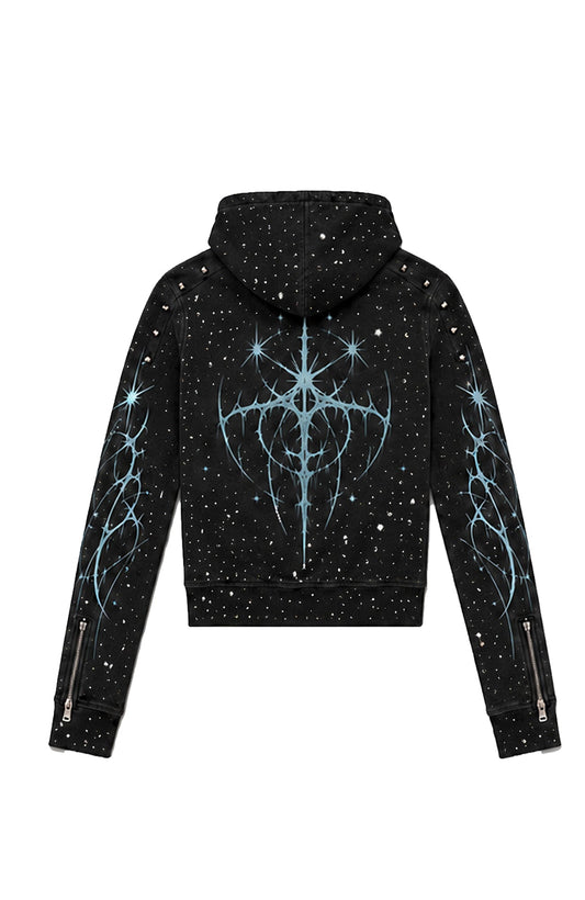 PAIKI Studded Rhinestone Zip-Up Hoodie