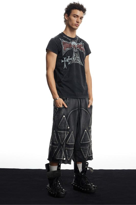 DND4DES Washed Geometric Panel Shorts