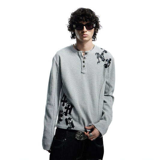 DND4DES Waffle-Knit Gothic Henley Long-Sleeve Tee