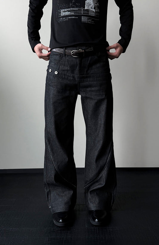 KREATE Double-Waistband Raw Denim Straight-Leg Jeans