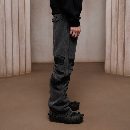 DND4DES Washed Paneled Strap-Tacked Jeans