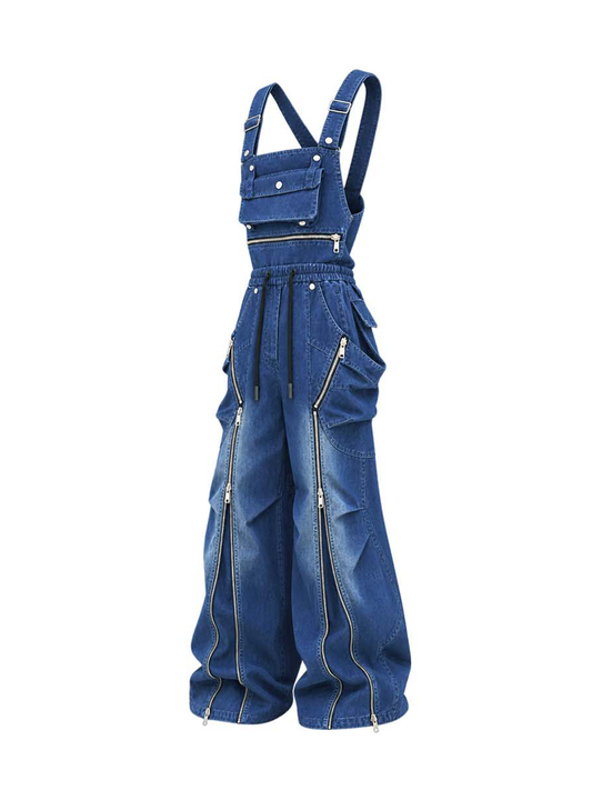 RELABEL Washed Detachable Suspender Cargo Jeans