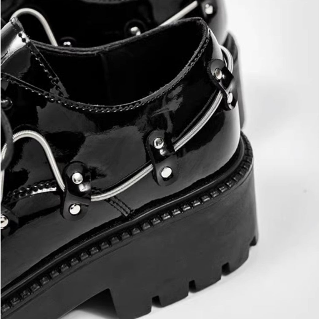 Full metal lace design black ankle platform sneaker boots HL3048