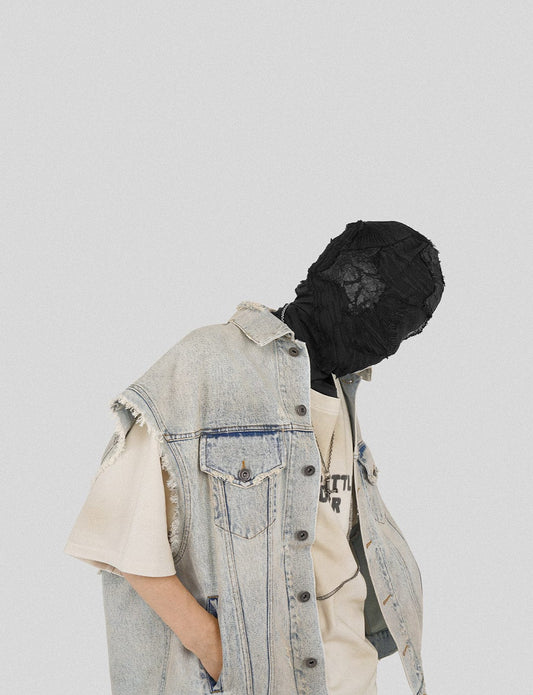 UNDERWATER Raw Edge Washed Denim Vest