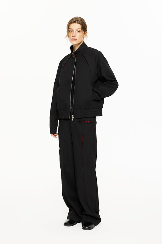 KREATE Floral Insert Slit Straight-Leg Trousers