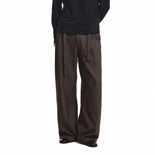 KREATE Double Belt Pleated Wide-Leg Trousers
