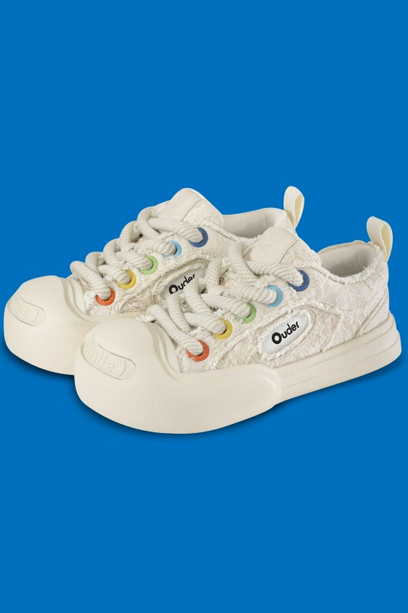 Cream Textured Low-Top Sneaker