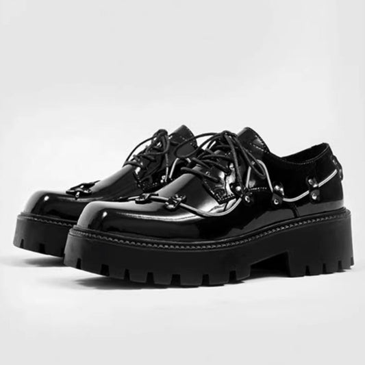 Full metal lace design black ankle platform sneaker boots HL3048